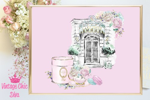 Laduree Paris Store Set Pink Background-