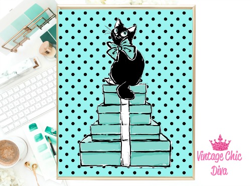 Audrey Cat Boxes Black Dots Background-