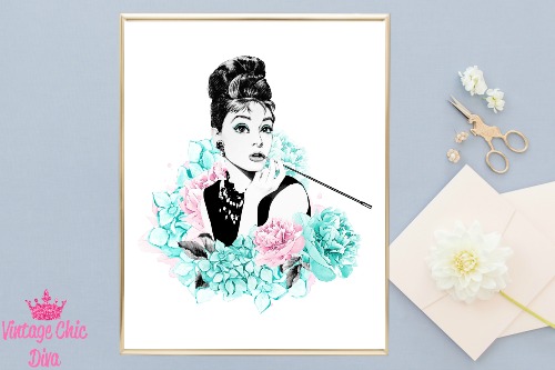 Audrey Hepburn Floral White Background-