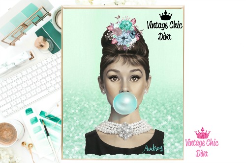 Audrey Hepburn Mint Ombre Background-