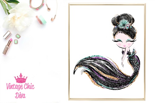 Audrey Mermaid Black White Background-