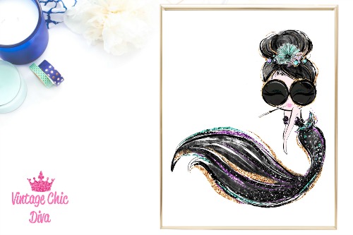 Audrey Mermaid Cig Glasses Black White Background-