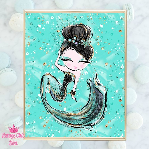 Audrey Mermaid Green Green Background-