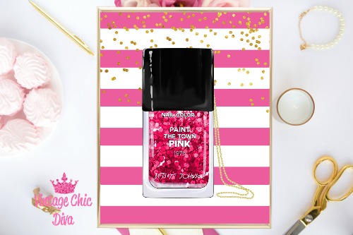 Betsey Johnson Nail Polish Purse Pink White Stripe Background-