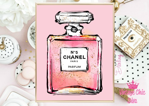 Chanel Pink Perfume Flowers Wall Art