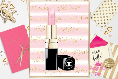Chanel Pink Lipstick Pink Glitter Stripe Background-