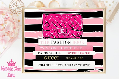 Chanel Pink Purse Books Pink Black Stripes Background-