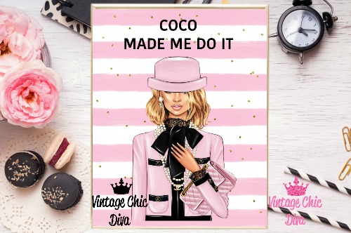 Coco Chanel Girl1 Pink White Gold Dots Background-