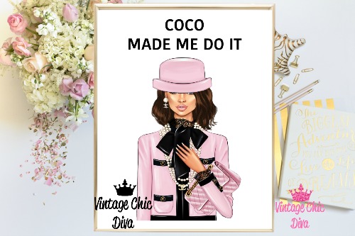 Coco Chanel & Pink Rose Art, Framed