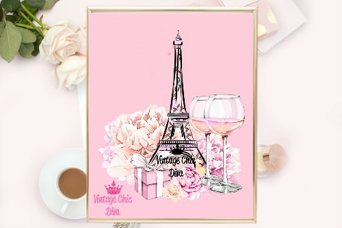 Eiffel Tower Pink Set Pink Background-