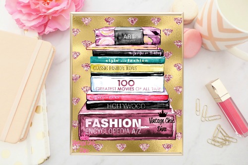 Fashion Books Pink Diamond Gold Background-