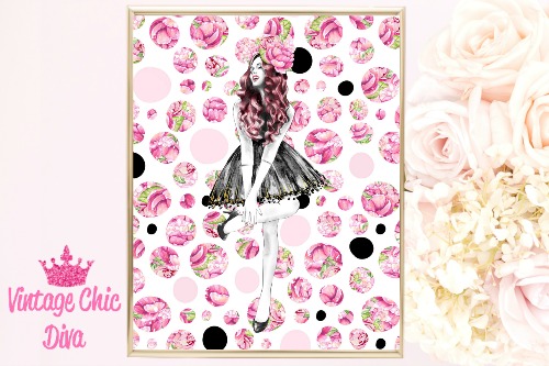 Fashion Girl Pink Hair Pink Dots Background-