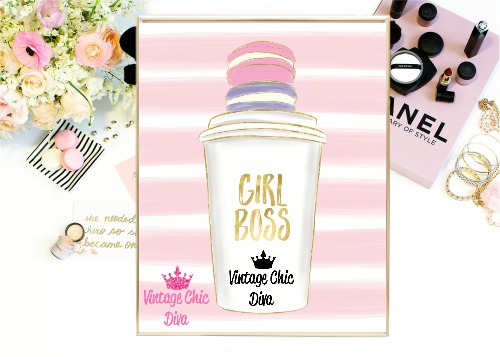 Girl Boss Cup Pink White Stripe Background-