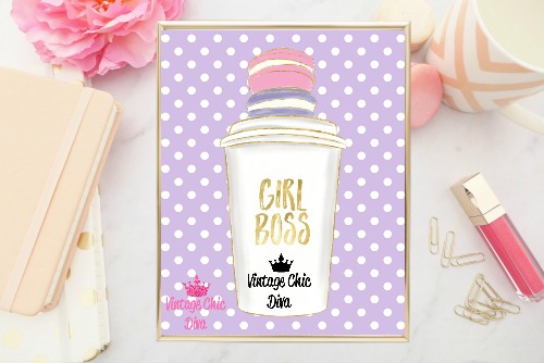Girl Boss Cup Purple White Dots Background-