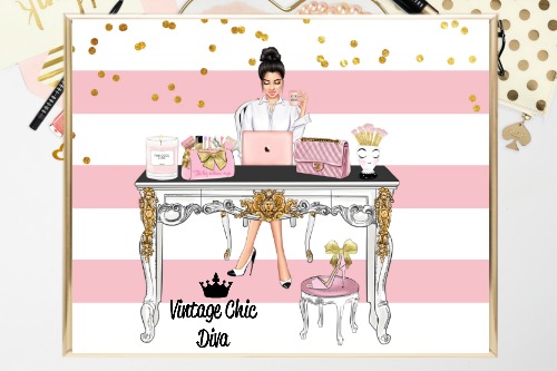 Girl Boss Set1 Pink White Gold Dots Background-