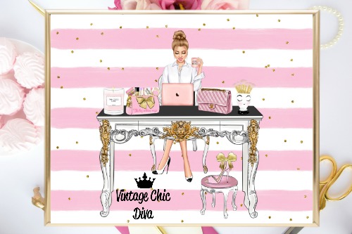 Girl Boss Set5 Pink White Gold Dots Background-
