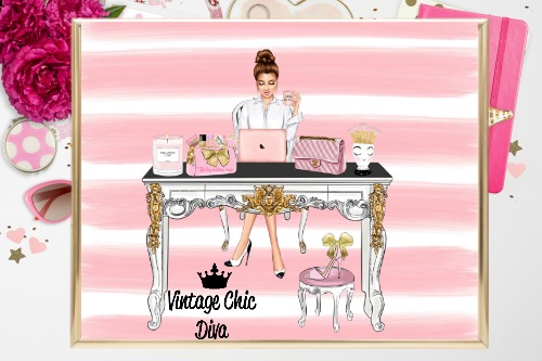 Girl Boss Set8 Pink White Stripe Background-