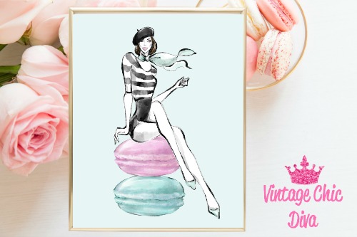 Laduree Paris Girl Macarons Green Background-