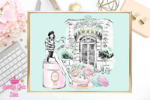 Laduree Paris Store Set Girl Green Background-