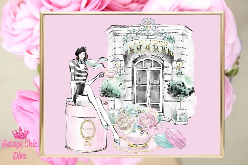 Laduree Paris Store Set Girl Pink Background-