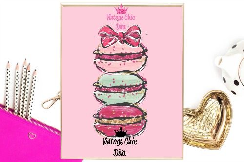 Macaron Set Bow Pink Background-