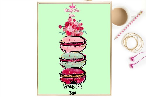 Macaron Set Floral Green Background-