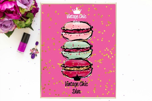 Macaron Set Pink Gold Dots Background-