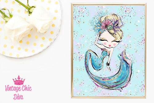 Mermaid Blue Rainbow Glitter Background-