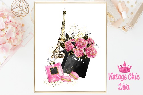 Wynwood Studio 'Paris Floral Perfume' Fashion and Glam Wall Art Canvas Print - Gold, Pink, 12 x 12