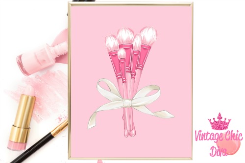 Pink Makeup Brush Set Pink Background-