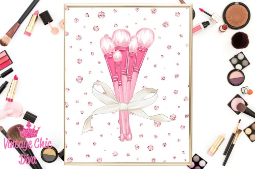Pink Makeup Brush Set Pink Diamond Background-