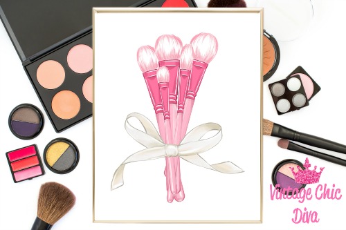 Pink Makeup Brush Set White Background-