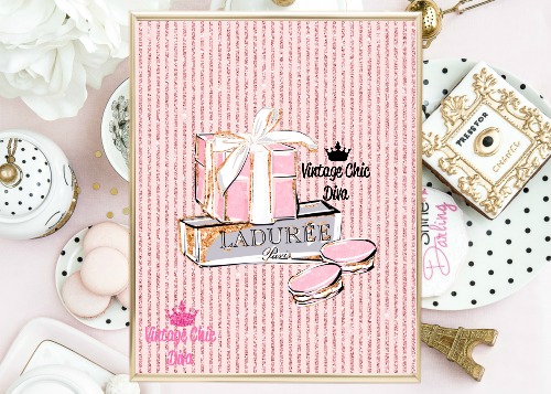 Pink Paris Macaron Set Pink Glitter Stripe Background-
