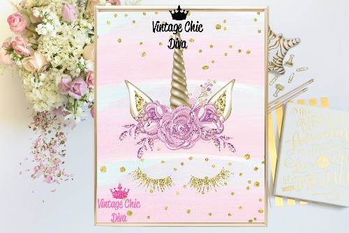 Unicorn Face12 Pastel Gold Dots Background-