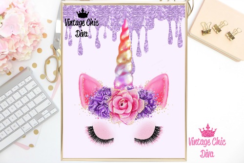 Unicorn Face83 Purple Glitter Drip Background-