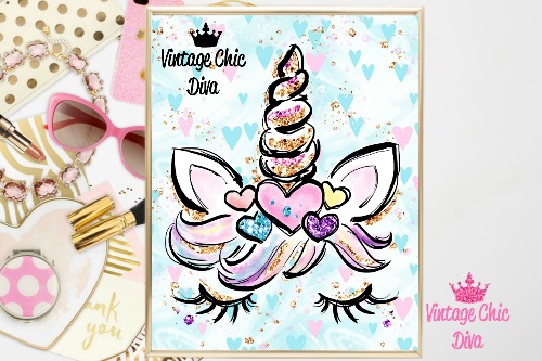 Unicorn Face89 Pastel Hearts Background-