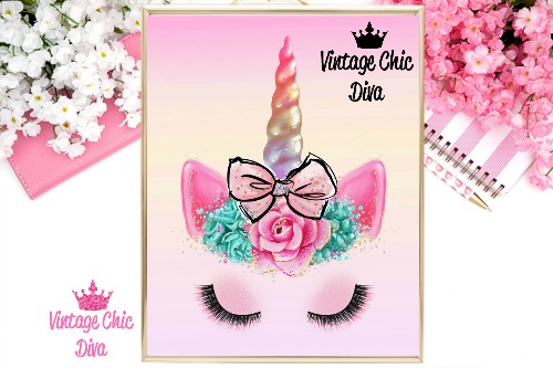 Unicorn Face Bow80 Pastel Ombre Background-