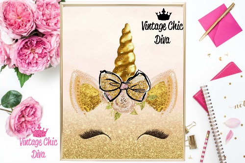 Unicorn Face Bow85 Nude Glitter Background-