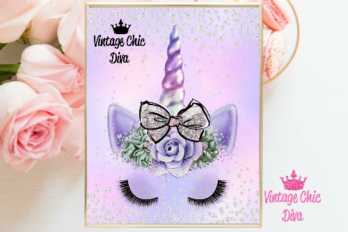 Unicorn Face Bow86 Purple Diamond Background-