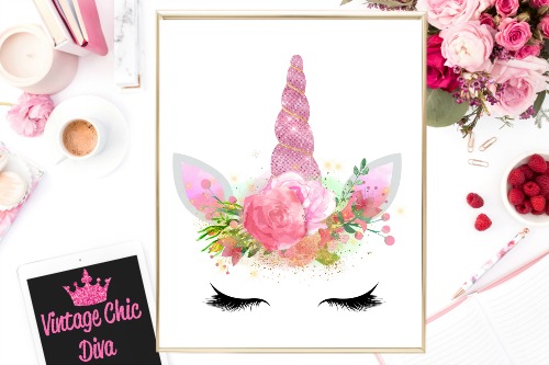 Unicorn Face Pink Black Lash Down White Background-