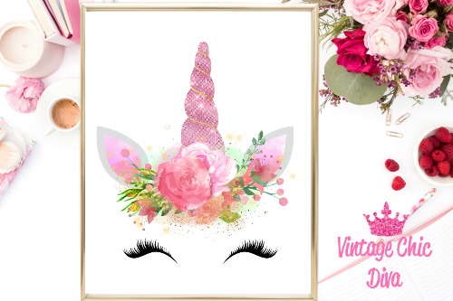 Unicorn Face Pink Black Lash Up White Background-