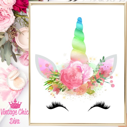 Unicorn Face Rainbow Black Lash Up White Background-