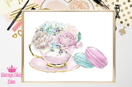 Laduree Paris Tea Flowers Macarons White Background-