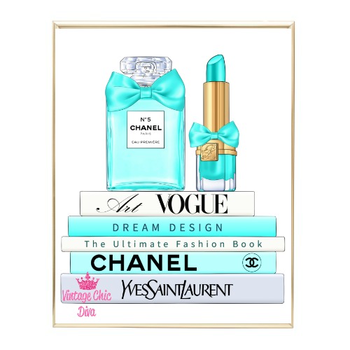 Aqua Glam Chanel Perfume Fashion Books Set2 Wh Bg-