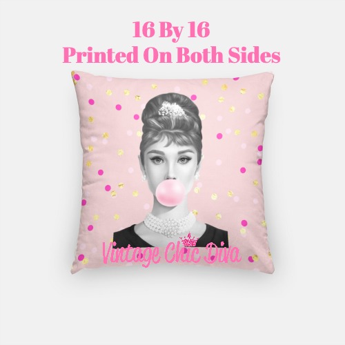 AUDREY HEPBURN PINK ALL OVER CUSHION COVER PILLOW CASE FASHION IDEAL GIFT