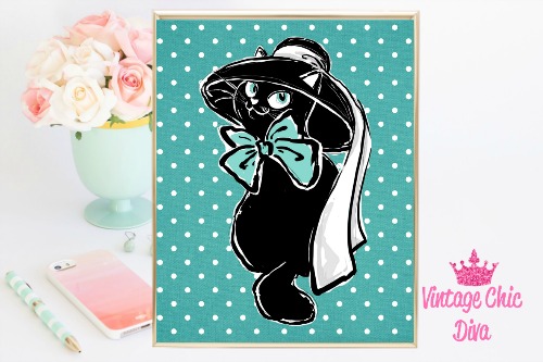 Audrey Cat Hat Dots Teal Background-