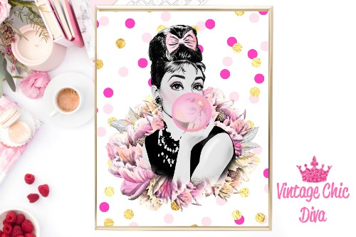 Audrey Floral Clear Pink Gold Confetti Background-