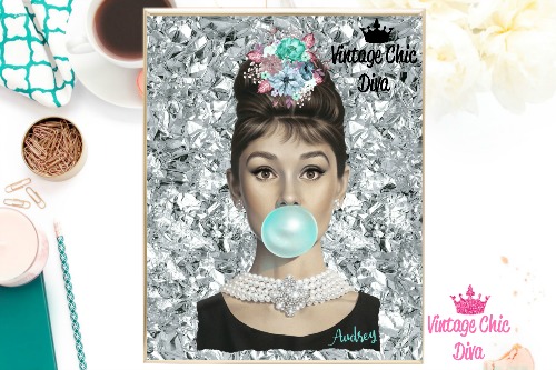 Audrey Hepburn Silver Foil Background-