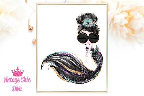 Audrey Mermaid Glasses Black White Background-