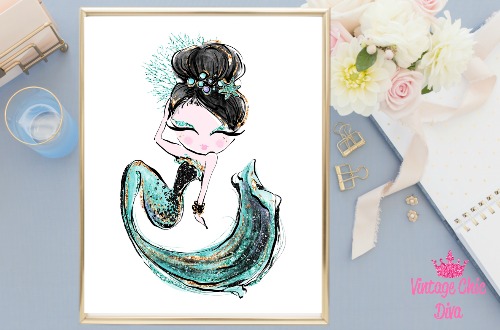 Audrey Mermaid Green White Background-